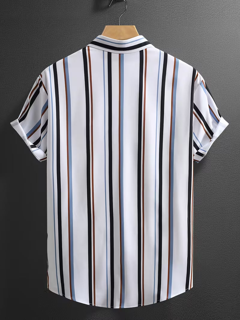 Striped shirt on a hanger against a dark background