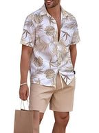 2pc - Hawaiian Shirt and Khaki Trunks - Beige Palm Coast Camp Shirt