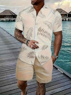 3 Pack Men's Tropical Floral & Palm Tree Print Short Sleeve Shirts - Casual, Comfortable Summer Button-Up Dress Shirts in Blue, White, & Beige