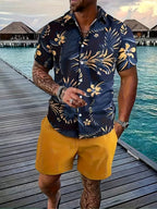 3 Pack Men's Tropical Floral & Palm Tree Print Short Sleeve Shirts - Casual, Comfortable Summer Button-Up Dress Shirts in Blue, White, & Beige