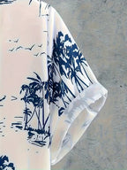 3 Pack Men's Tropical Floral & Palm Tree Print Short Sleeve Shirts - Casual, Comfortable Summer Button-Up Dress Shirts in Blue, White, & Beige