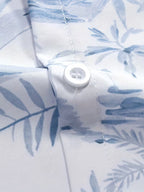 Men’s Blue Tropical Botanical Print Short Sleeve Button-Up Camp Shirt