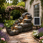 38.2-inch-long Solar Fountain Outdoor Garden 5-tier Freestanding Rock Waterfall Fountain Features LED Lighting And Planting Basin Ideal for Patios, Porches, Backyards, And Home Decor.