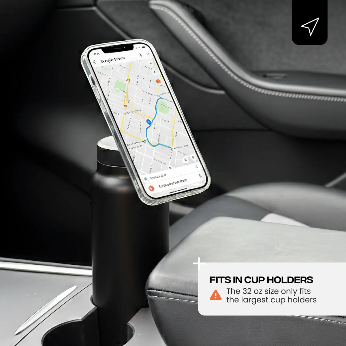 Phone case with map app displayed on a car cup holder