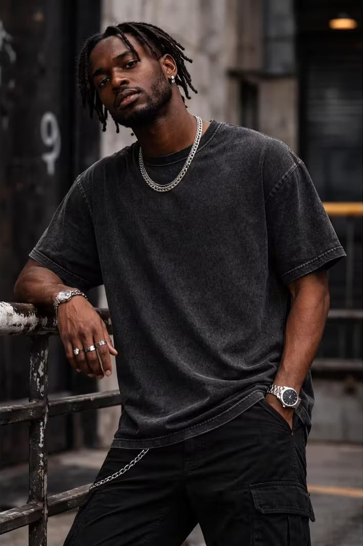 Vintage Washed Black Men's Crew Neck T-Shirt