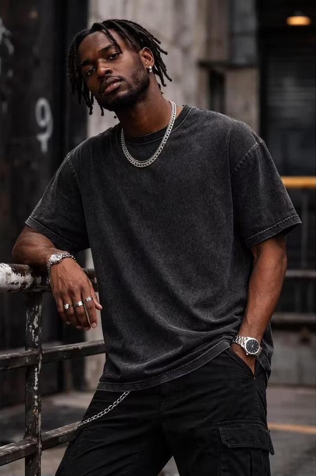 Vintage Washed Black Men's Crew Neck T-Shirt