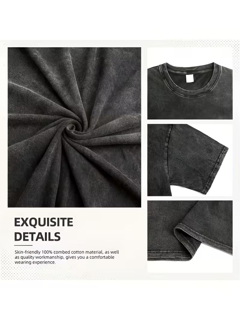 Vintage Washed Black Men's Crew Neck T-Shirt